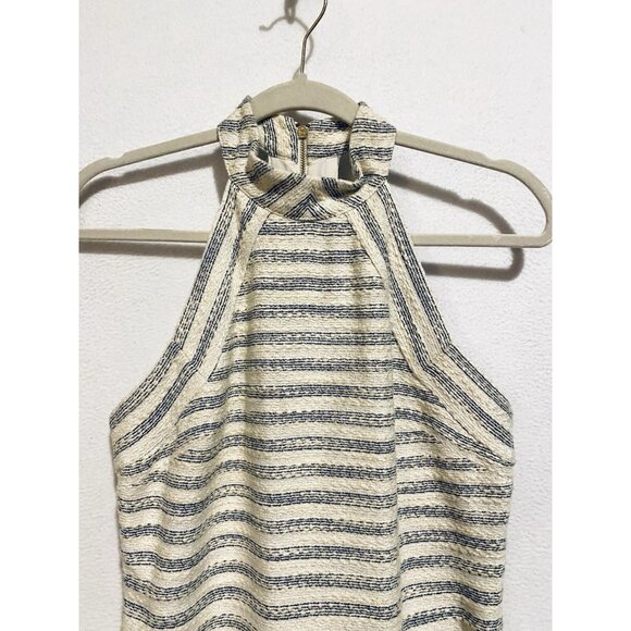 Belle Badgley Mischka Dress Womens 4 Blue Striped Halter Exposed Back Zipper - Picture 2 of 6
